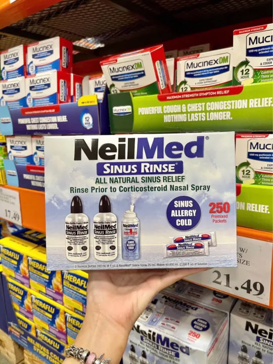 Nước Muối Rửa Mũi Neilmed Mỹ 250 Gói Tặng 2 Bình Rửa Và 1 Chai Xịt Mũi