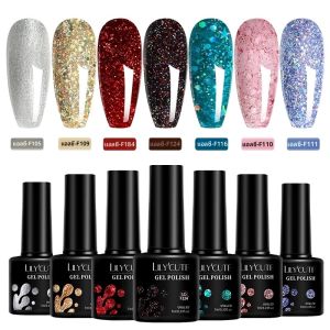 LILYCUTE 7pcs 7ml Glitter เล็บเจลชุด Gorgeous Nude สีชมพูสะท้อนแสงกึ่งถาวร Soak Off UV DIY เล็บชุดแต่งเล็บ