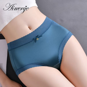 Aimerye No Show Simple Women Briefs Breathable Comfortable Girls Panties Mid Rise Briefs Ice Silk Plus Size XL Panty