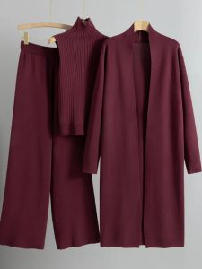 Autumn Winter 3 Piece Set Women Knit Pant Sets Fashion Cardigan Sets Elegant  Wide Leg Trousers Sweater Suit  Womens Clothing