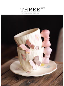 Tlife Butterfly Ceramic Coffee Cup And Plate Set Girls Heart Floral Butterfly Home Use Coffee Utensils Fresh Style Japanese