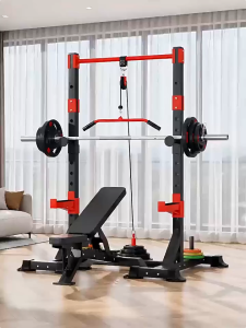 Half Squat Power Rack With Lat Pulldown Attachment Adjustable Home Weight Training Gym Frame 550KG Max Load