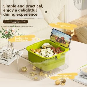 Thickened Double Layer Drain Basket Nut Cracking Snack Dry Fruit Living Room Household Fruit Tray Drain Tray  Style Luxury Light Use