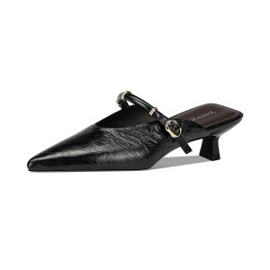 JESSICA SOPHIA | Stylish Commuter Slip-on Sandals with Kitten Heels Leather