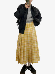 Milk Soup/Cream Soup Yellow Plaid Skirt Womens Autumn and Winter Wild Classy Stylish Pleated Swing Skirt