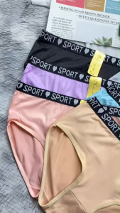 กางเกงในสีพื้นแต่งขอบตัวหนังสือทรงสปอร์ตแพ็ค3ตัวเลือกสีได้