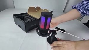 Haomuren USB Micrô Podcast PC có đèn RGB Nút tắt tiếng Núm tăng âm PS4/5 Mac Điện thoại Micrô chơi game có bộ lọc Pop Chân đế kim loại Giắc cắm tai nghe Ghi âm phát trực tuyến Trò chuyện ME6S