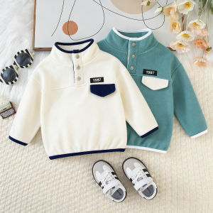 เสื้อฮู้ดถักนิตติ้งบุขนแกะแบบหนา สีพื้น ไม่จำกัดเพศ มีกระเป๋าหลอก คอปกเล็ก แต่งกระดุม ดีไซน์ขอบสีขาว ให้ความอบอุ่นในฤดูหนาว