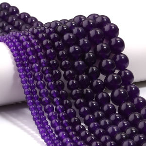1 Strand Natural Chalcedony Stone Beads Deep Purple Round Jade Spacer Bead for Jewelry Making DIY Bracelet Necklace Accessories
