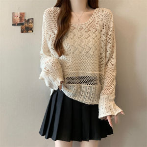 Hollow-out Long Sleeve Sun Protection Knitwear for Plus Size Women