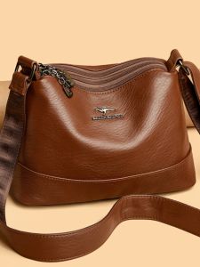 กระเป๋าสะพายข้างหนังวัวชั้นบนหลายชั้นสำหรับผู้หญิง ความจุขนาดใหญ่ สายสะพายไหล่กว้าง กระเป๋าสะพายข้างแบบสะพายข้างสำหรับคุณแม่