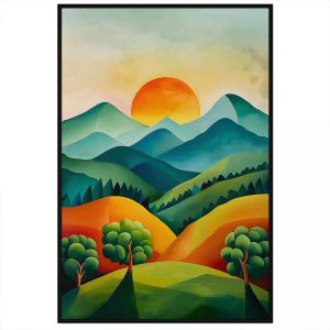Tranh mặt trời mọc trên núi phong cảnh bình minh núi non hùng vĩ.Tranh treo tường dán tường trang trí nội thất.CGI-913