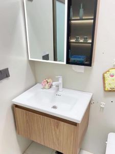 LANKASI | Natural Wood Color Honeycomb Aluminum Bathroom Sink Vanity Set