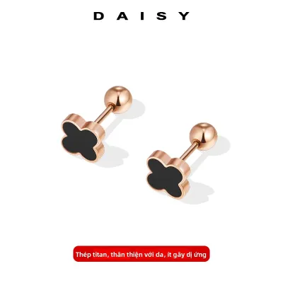 DAISY DREAM | Trang Sức Xuyên Tai Hình Bốn Lá Cỏ May Mắn Màu Hồng Vàng Titan