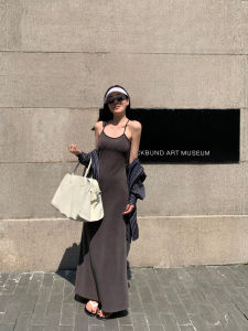ZhouMiao Hand-Painted Letter Embroidery Color Block Shoulder Strap Casual Slimming Dress Womens Summer Long Skirt Dress