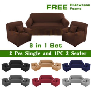 3in1 Sofa Cover Set 1 PC 3-Seater and 2pcs Single Seater Set Soild Color Sofa Seat Cover Home and Living Decor