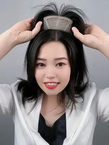 12x13-25cm Without Bangs 100% Human Hair Piece Black And Mocha Brown Hair Topper Hair Replacement Cover White Hair Breathable And Lightweight Wig Increase Hair Volume For Women