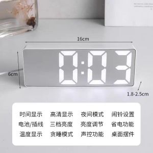 Sound Control Mirror LED Digital Clock Table Clock Simple Display Temperature Alarm Clock  LED Jam Meja Digital