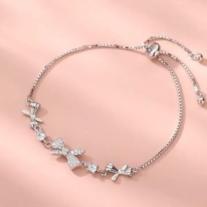 【Free Gift Box】Harside Jewelry Gelang Wanita Serut Adjustable korea aesthetic Perak Berlian Butterfly Knot titanium asli import Simple Mewah