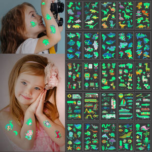 OKDEALS 5Pcs/set ศิลปะบนเรือนร่าง สติกเกอร์ร่างกาย แบบใช้แล้วทิ้ง สติ๊กเกอร์รอยสักส่องสว่างสำหรับเด็ก เรืองแสงวางบนหน้าแขนขา รอยสักปลอมชั่วคราว สติ๊กเกอร์รอยสัก