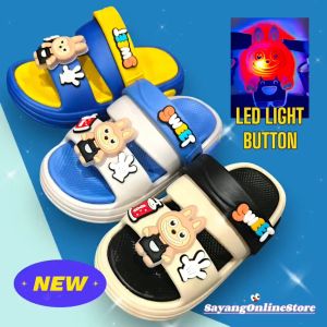 LED Light Button Labubu Kids Sandal Odorless Light Weight Boy Trendy Slides Sandal Budak Lampu Kasut Lampu 儿童闪光灯凉鞋