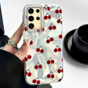 Cute Fruits Cherries Women Girls Water Texture Phone Case For Samsung Galaxy S24 S22 S23 S25 S21 Plus S20 FE Ultra Shell Cover