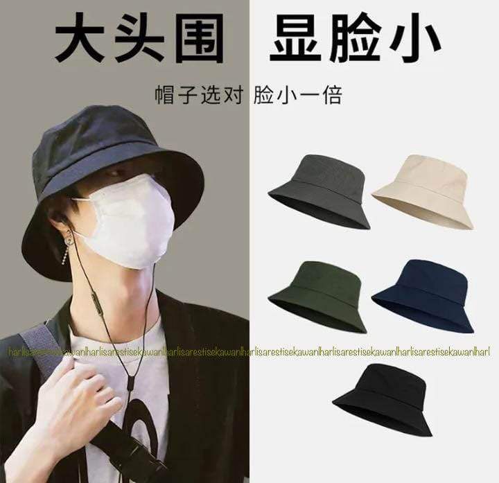 Topi bucket hat polos bahan double bolak balik distro topi bundar