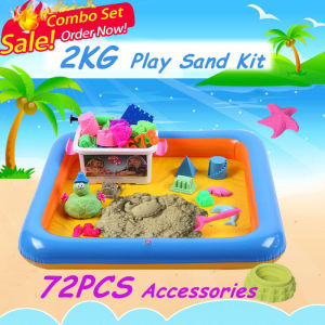【SG Local Seller】 Kinetic Play Sand 动能玩沙 Kinetic Toy 动能玩具 2kg Kinetic Play Sand Kits with 72pcs Tools Set Space Magic Activities Sands for Kids Children Toy