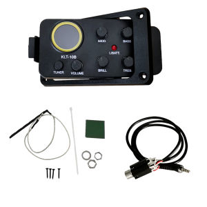 KLT-10B 4 Band EQ Equalizer Preamp Pickup with Round Screen Tuner for Travel Guitar 36 and 38 Guitar Black