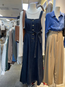 Spring New Style Korean High Waist Denim Overalls Dress Womens Mid-Length Single Button Slimming Skirt Casual Commute