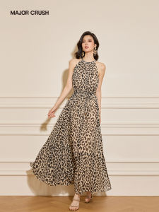 Leopard Print Off-shoulder Sleeveless Slim Long Dress