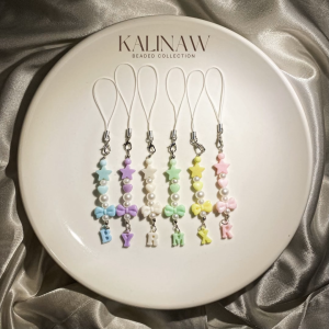 KALINAW Cute Customized Letter Ribbon Candy Colored Pastel Beaded Keychain/ Phone Charms