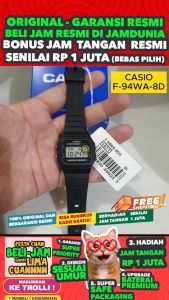 CASIO ORIGINAL - CASIO F-94WA-8DG - New - MEN - Black - Resin Band Jam dunia JD18ST  Jam Tangan Pria Cowok Anti Air Digital Analog + CASIO F 94WA 8D F-94WA 94 WA F94 F-94 F94WA F-94WA-8D $ WR0 STR SD7 HT7