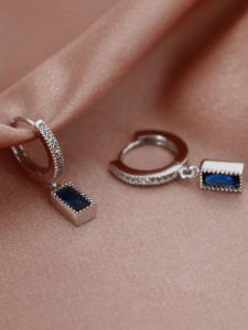 Elegant Blue Zircon Geometric Womens Earrings Luxury Minimalist Design High-End Jewelry Fresh out Fashion Silver Accessories