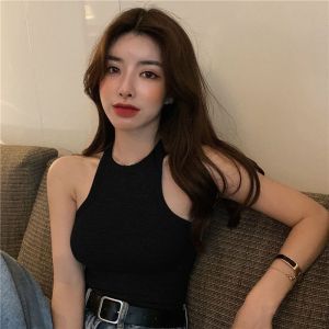 Slim Fit Short Hanging Neck Vest Womens Sleeveless Base Shirt Inner Wear Outer Wear Spring Summer Korean Style Slimming Top