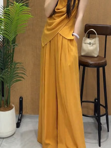 MANMI | Slimming Loose Drape Wide Leg Trousers Gold 2026 Summer