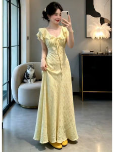 LIRUSHAN | French Style Yellow Floral Flying Sleeve Summer Dress