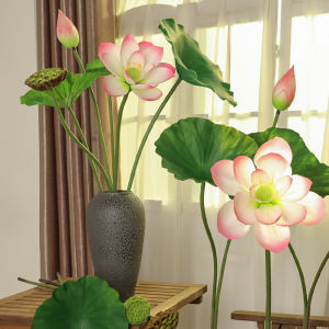 Lifelike Lotus Flower Artificial Decorative Plant Chinese Style Restaurant Tabletop Floor Standing Floral Art Fish Pond Decoration