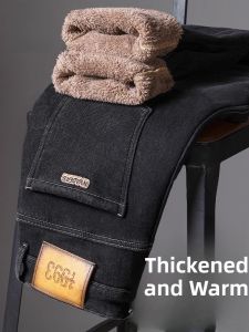 ROMON | Romon Thickened Fleece Lined Casual Loose Straight Leg Mens Jeans Winter Fashion Urban Style Elastic Long Pants Youth