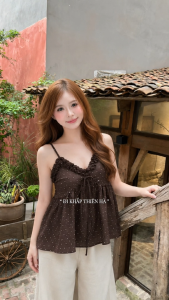 Áo 2 Dây Babydoll Hoa Nhí Freesize Dưới 58kg Áo Hai Dây Dáng Ngắn Đính Nơ Lucky Clothing 116