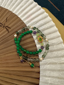 CAFFTI | Elegant New Chinese Style Luxurious Green Ghost Agate Colored Pearl and Crystal Hand Chain