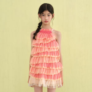 LOVESASAKIDS | Two-tone Halter Cake Dress A-line Sweet Pink Sleeveless