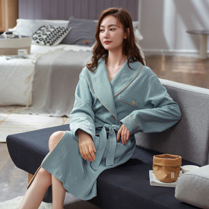 New Womens Pure Cotton Mid-Length Sleep Robe Spring Autumn Outerwear Simple Solid Color Open Cardigan Home Clothes