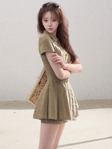 Cotton Shirt Dress Texture Sensation Plaid Skirt Women Summer High Waist A-Line Mini Dress Elegant Simple Style China Made