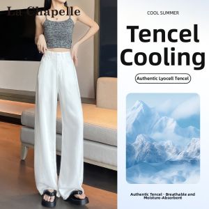 La Chapelle | High Waist Loose Tapered Fit Pink Tencel Jeans for Petite Women
