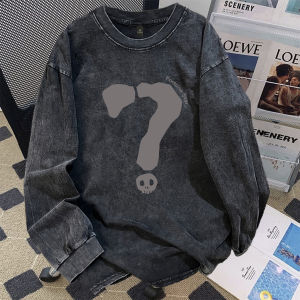 เสื้อยืดคู่คุณภาพสูงคอตตอน แขนยาว ทรงหลวม ลำลอง ฤดูใบไม้ผลิและฤดูใบไม้ร่วง แฟชั่นสตรีทอเมริกัน เสื้อผ้าคู่