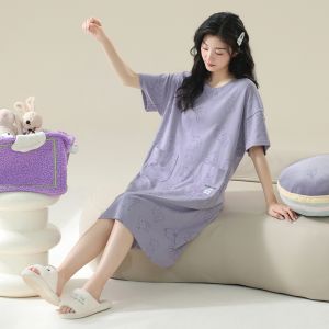 miiow | Cat Person Pure Cotton Sleepwear Women Summer Short Sleeve Thin New Cute Panda Outdoor Wear Large Size Nightgown Home Clothes