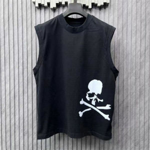 Summer Mens Sleeveless Cotton T-Shirt Skull Print Casual Loose Fit Breathable round Neck Sweat Vest Streetwear Fashion
