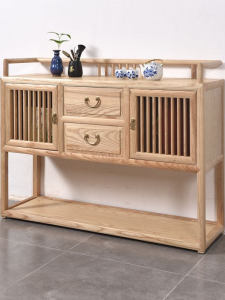 New Chinese Style Solid Wood Living Room Tea Water Cabinet White Basswood Entrance Storage Cabinet Simple Corner Cabinet Low Cabinet Dining Room Sideboard