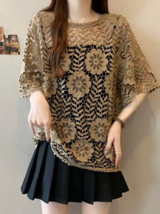 Slim Fit Hollow out Short Sleeve T-Shirt Womens Summer Thin Shoulder Ladies Korean Style Casual round Neck Classic Pattern